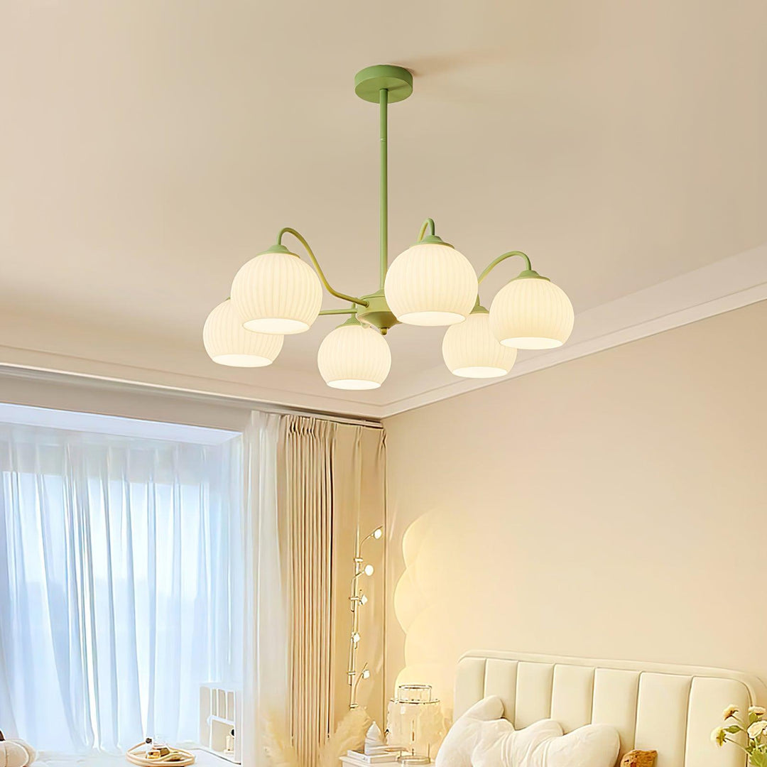 Ribbed Glass Matcha Chandelier - Vakkerlight