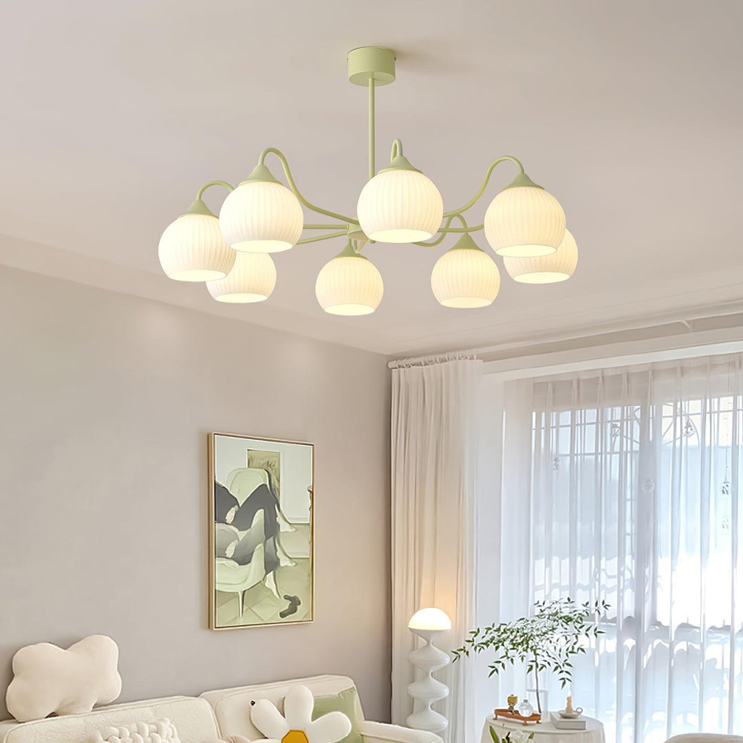 Ribbed Glass Matcha Chandelier - Vakkerlight