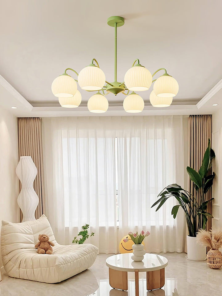 Ribbed Glass Matcha Chandelier - Vakkerlight