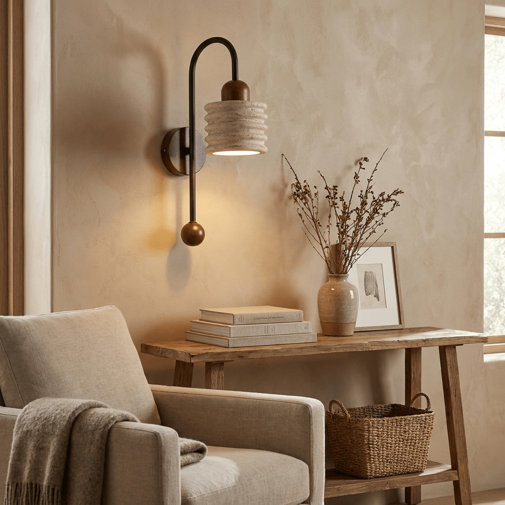 Ribbed Travertine Arc Sconce - Vakkerlight