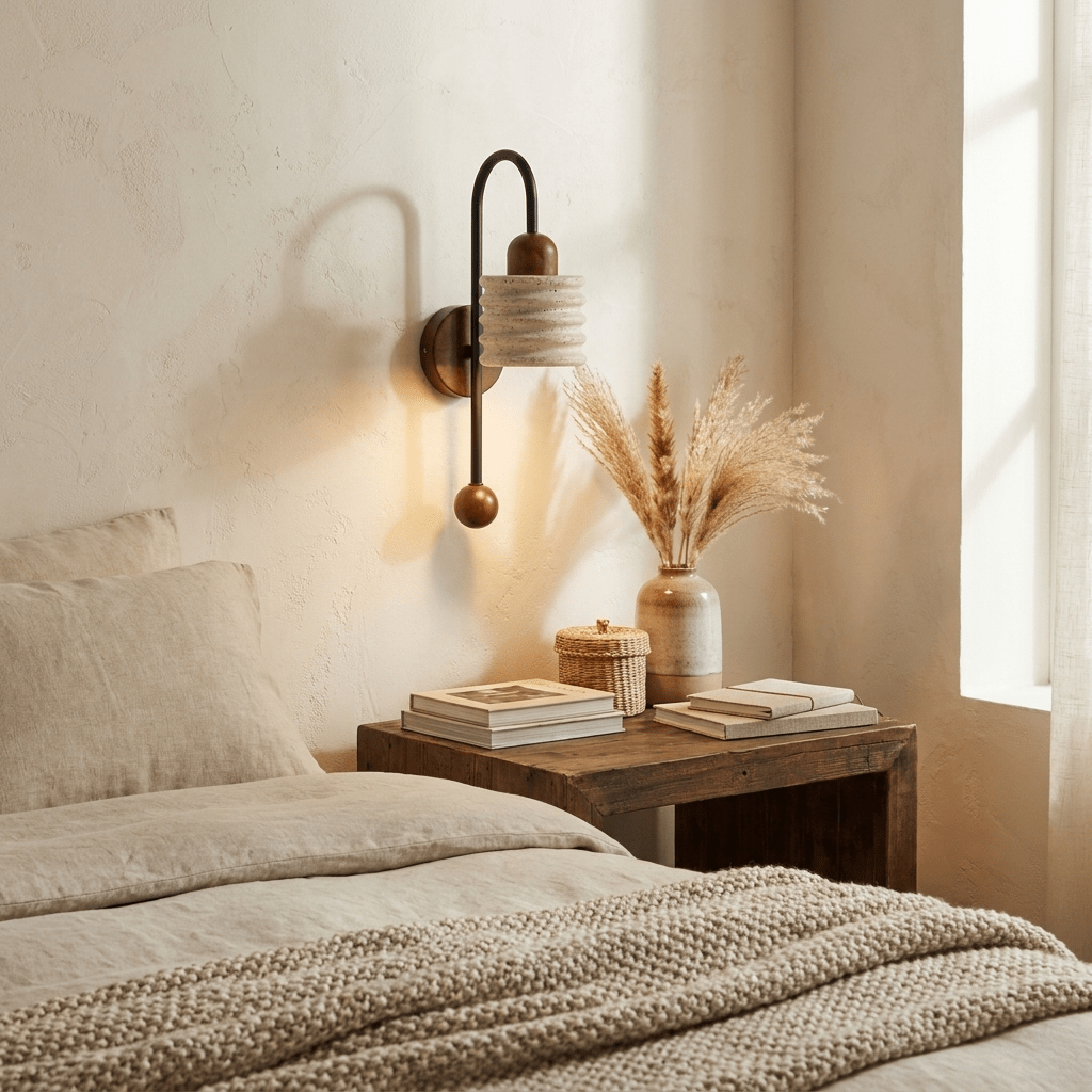 Ribbed Travertine Arc Sconce - Vakkerlight