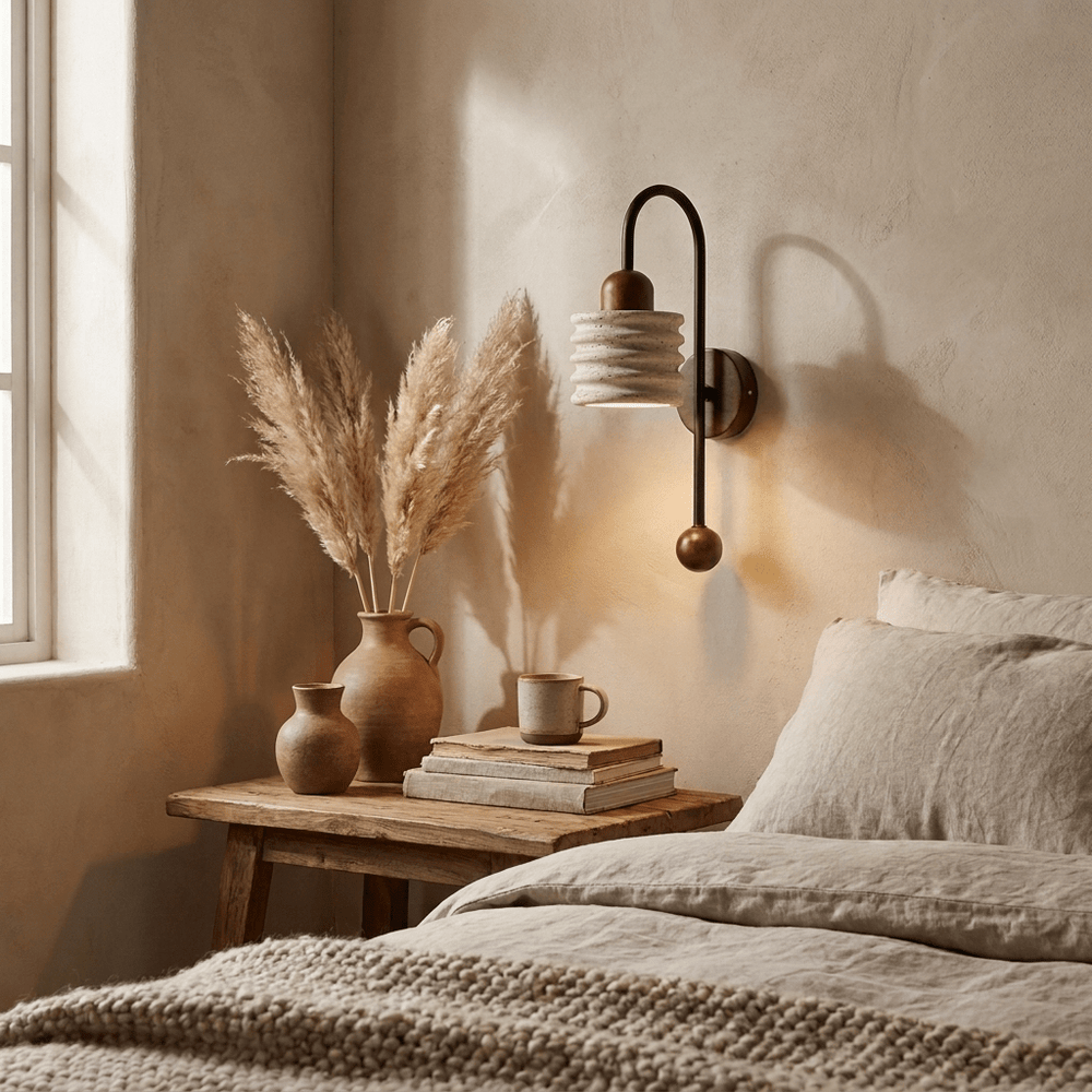 Ribbed Travertine Arc Sconce - Vakkerlight