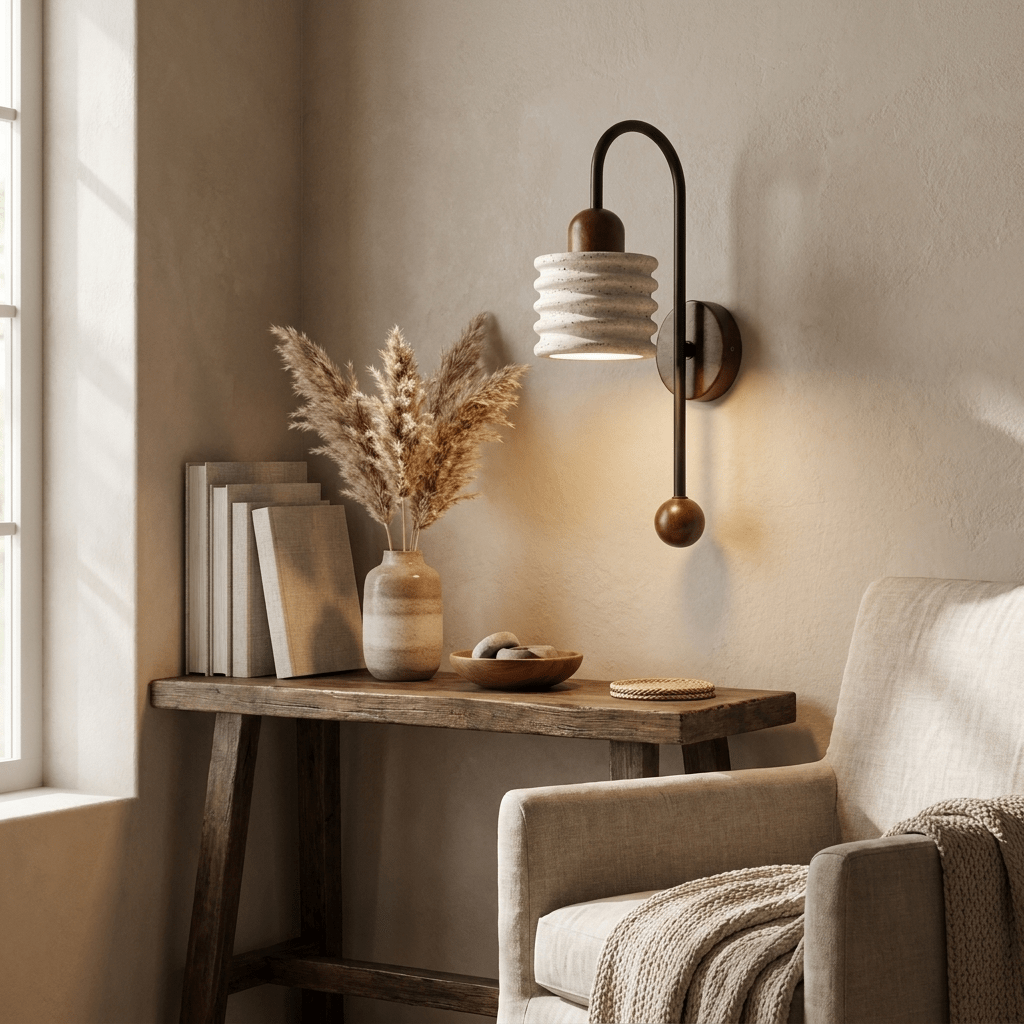 Ribbed Travertine Arc Sconce - Vakkerlight
