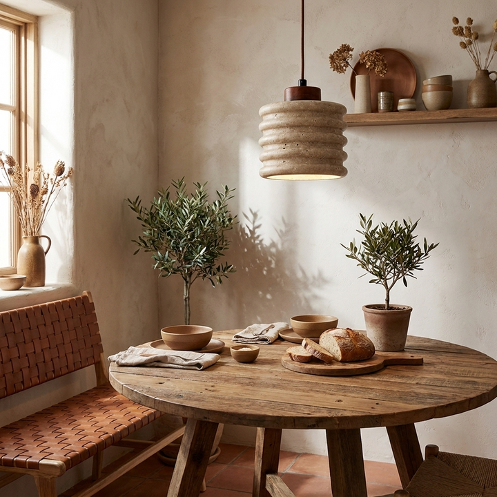 Ribbed Travertine Pendant Light