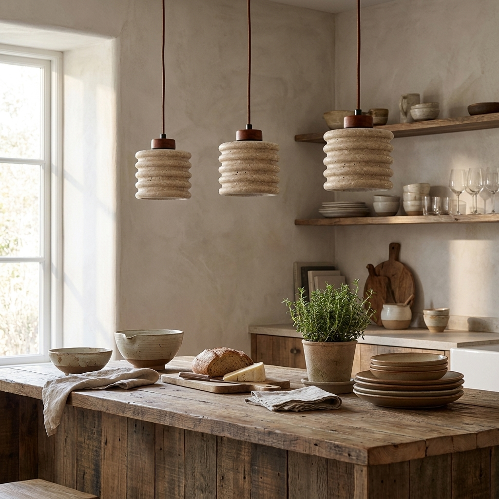 Ribbed Travertine Pendant Light