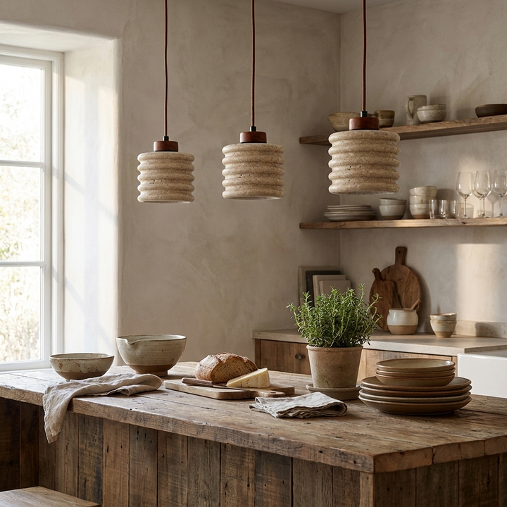 Ribbed Travertine Pendant Light