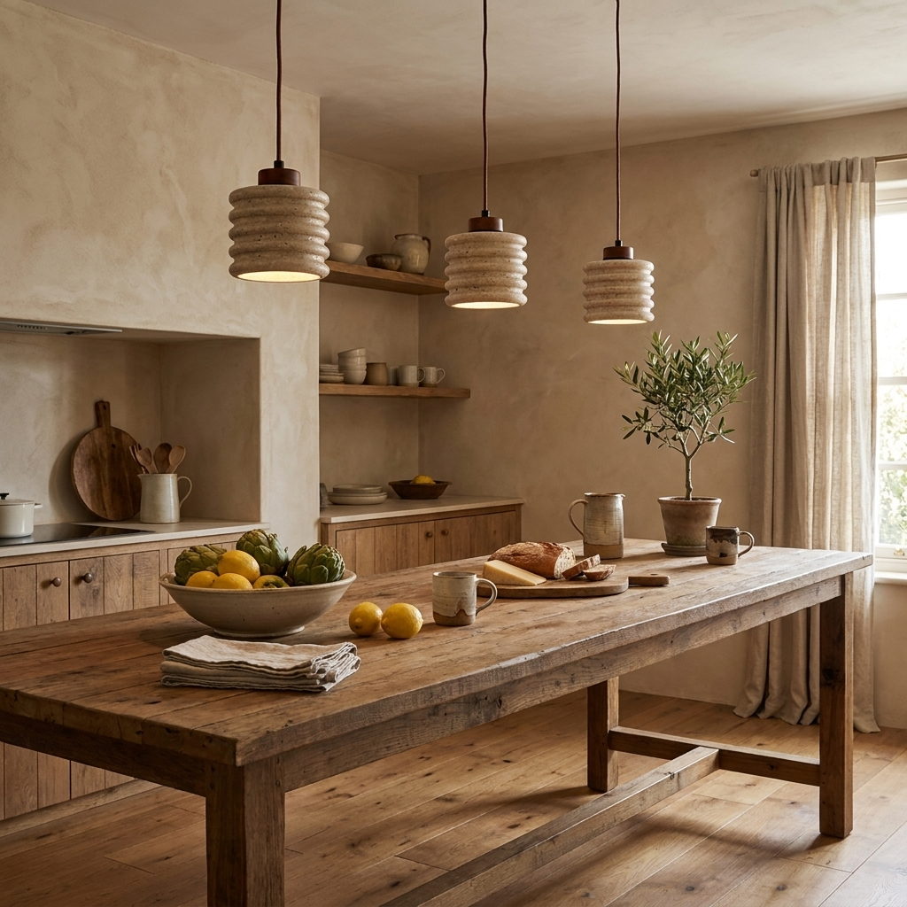 Ribbed Travertine Pendant Light