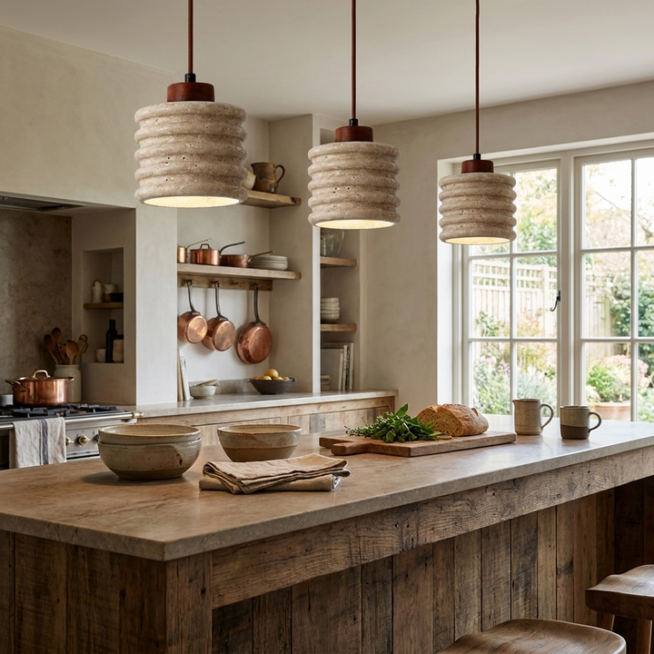 Ribbed Travertine Pendant Light