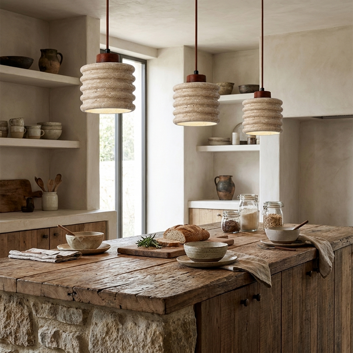 Ribbed Travertine Pendant Light