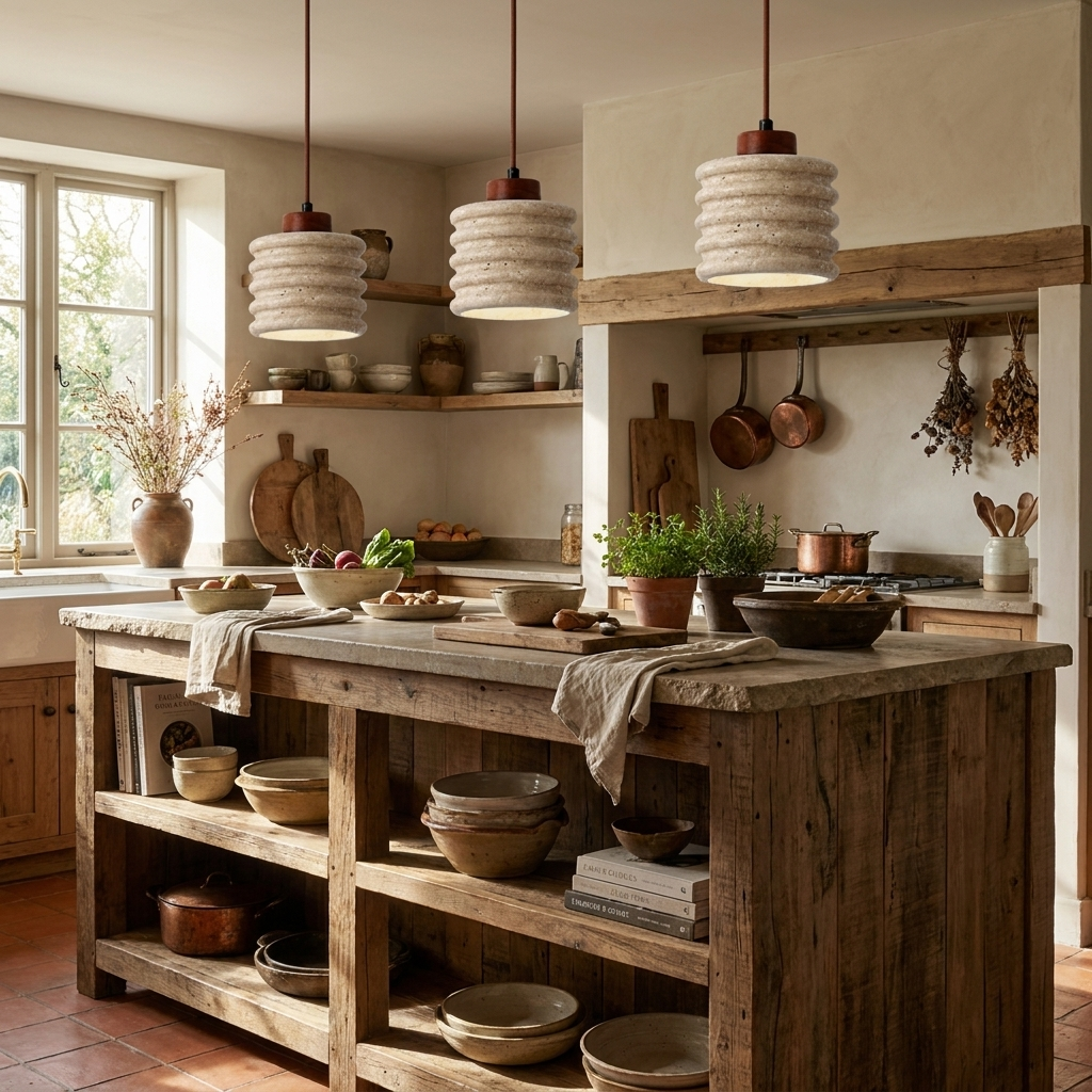 Ribbed Travertine Pendant Light