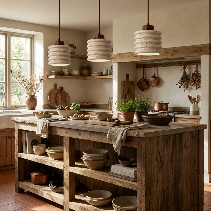Ribbed Travertine Pendant Light
