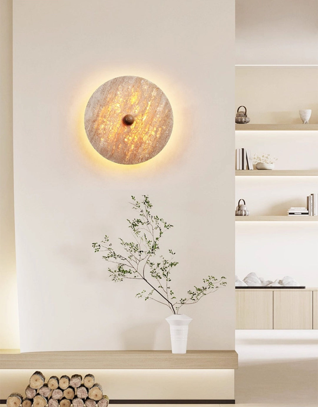 Round Travertine Disk Wall Lamp - Vakkerlight