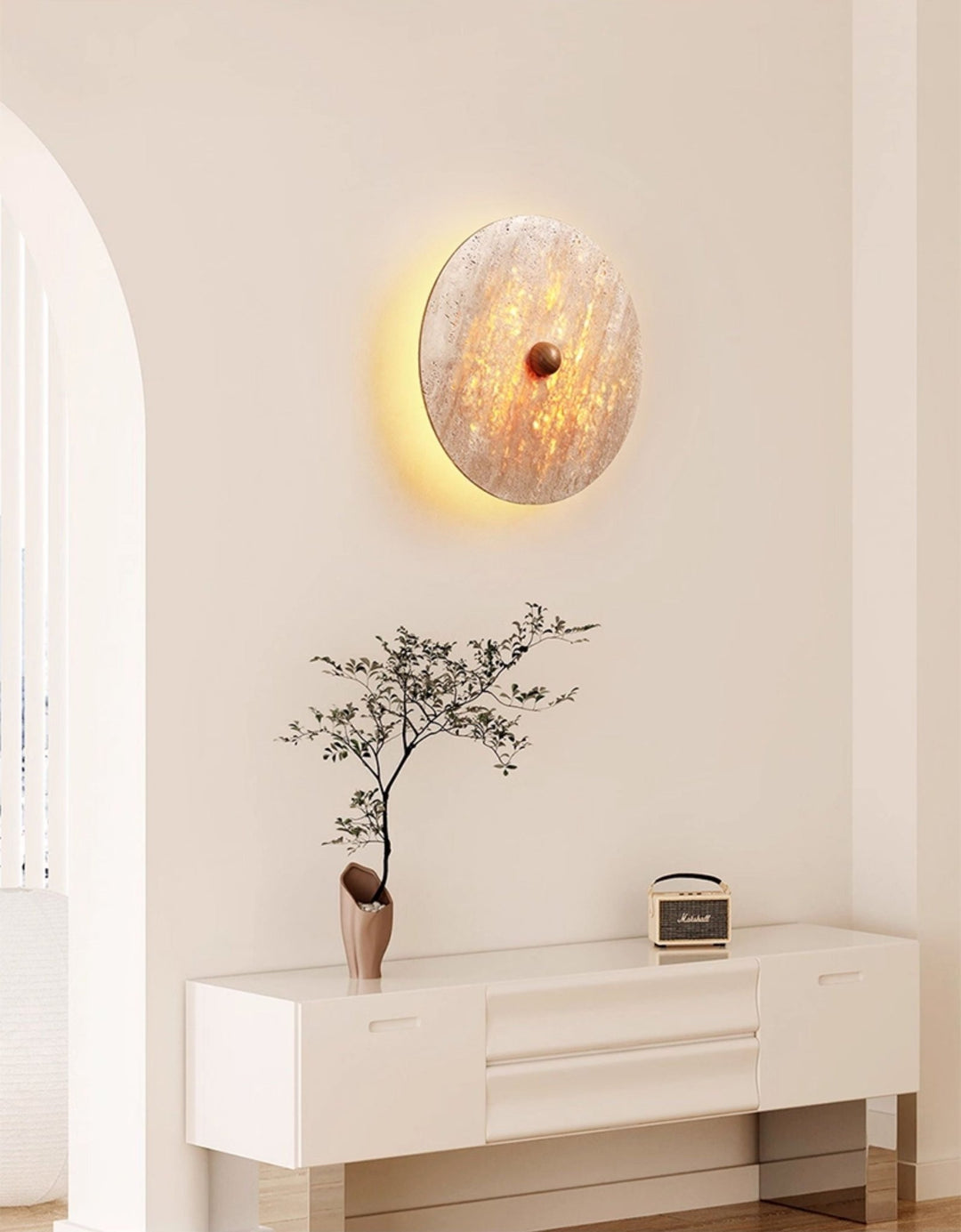 Round Travertine Disk Wall Lamp - Vakkerlight