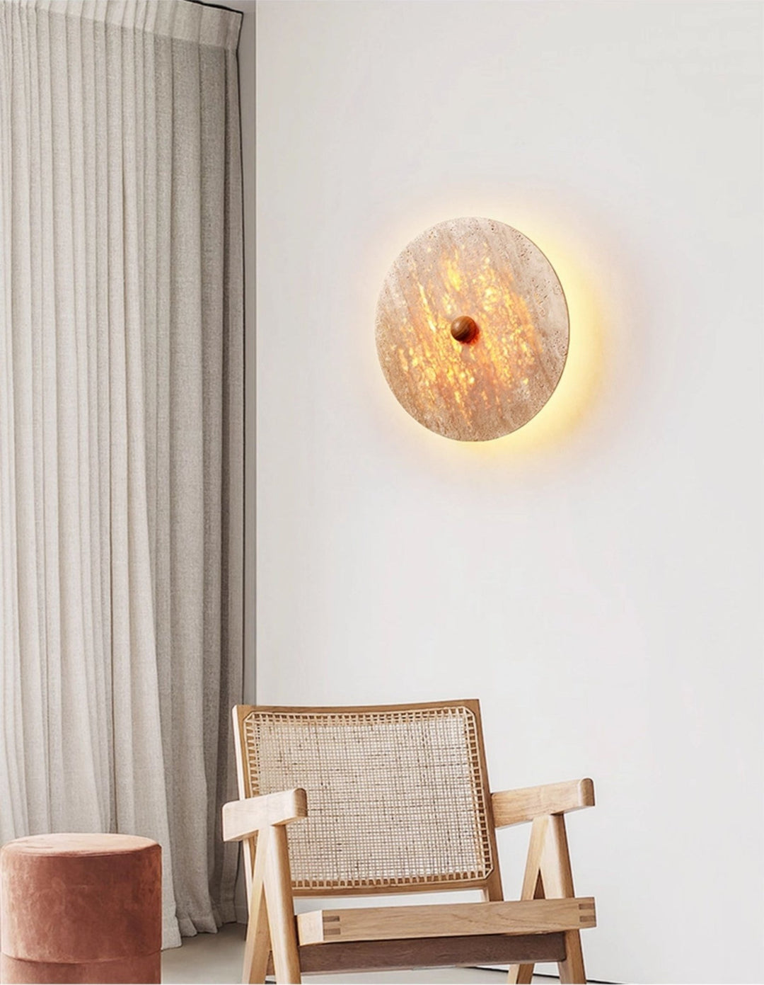 Round Travertine Disk Wall Lamp - Vakkerlight