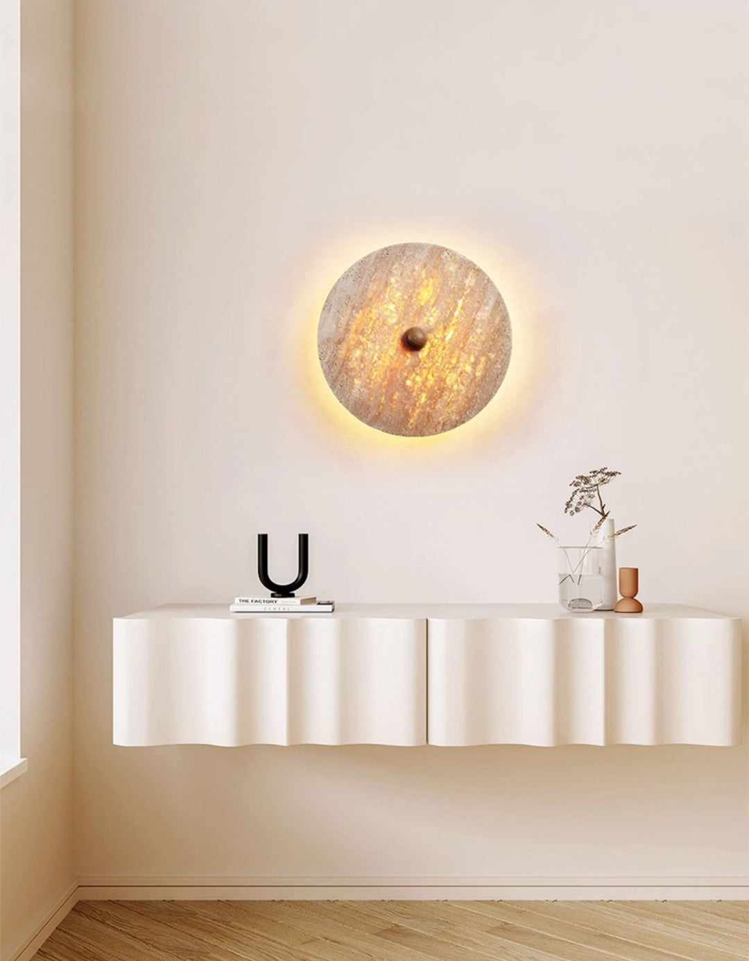 Round Travertine Disk Wall Lamp - Vakkerlight