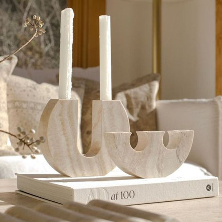 Rowan Yellow Travertine Candle Holder - Vakkerlight