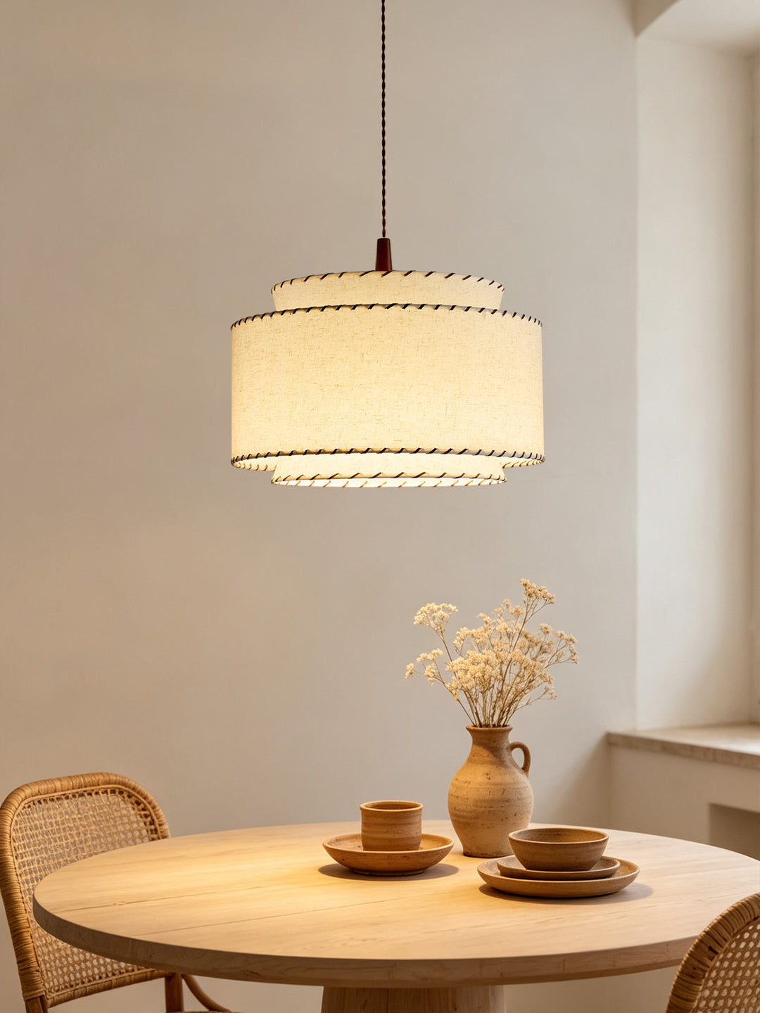 Sable Stitched Fabric Pendant Lamp