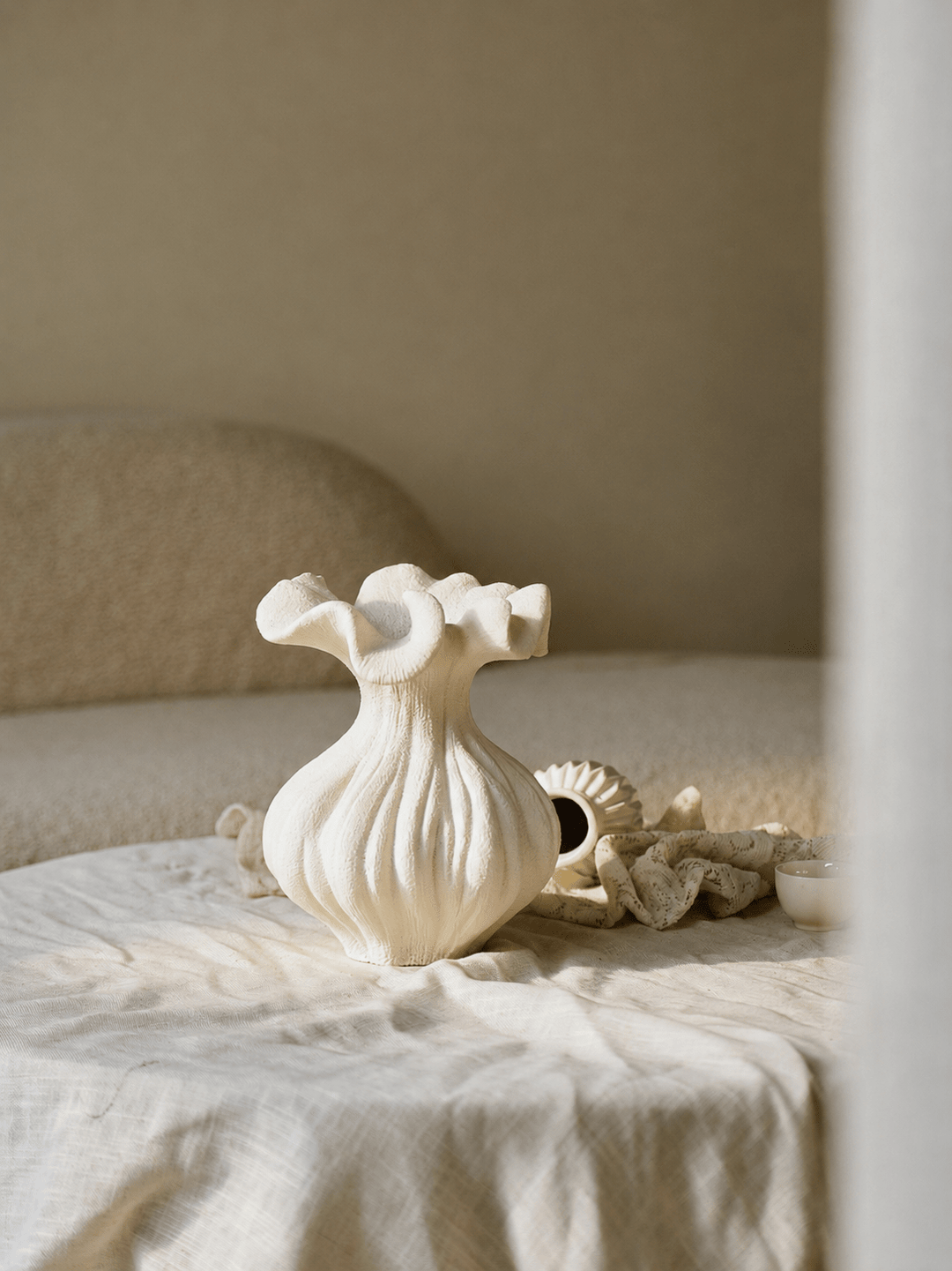 Sculptural Sand Texture Ivory Vase - Vakkerlight
