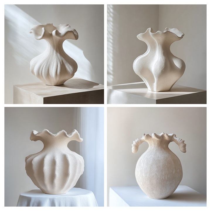 Sculptural Sand Texture Ivory Vase - Vakkerlight