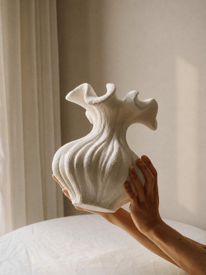 Sculptural Sand Texture Ivory Vase - Vakkerlight