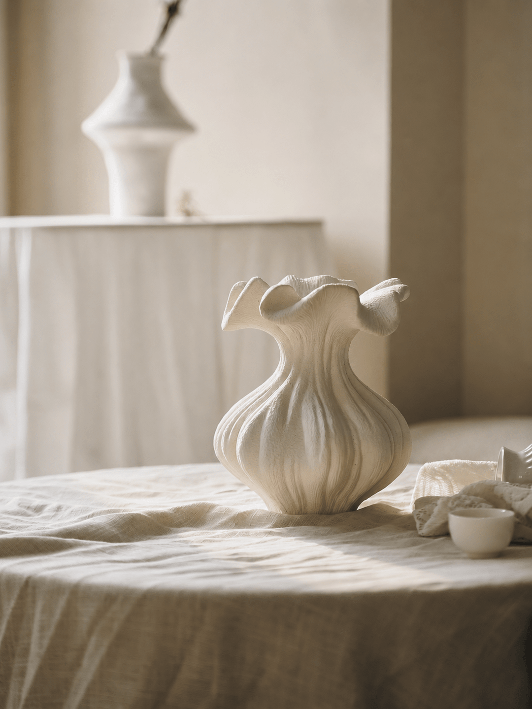 Sculptural Sand Texture Ivory Vase - Vakkerlight
