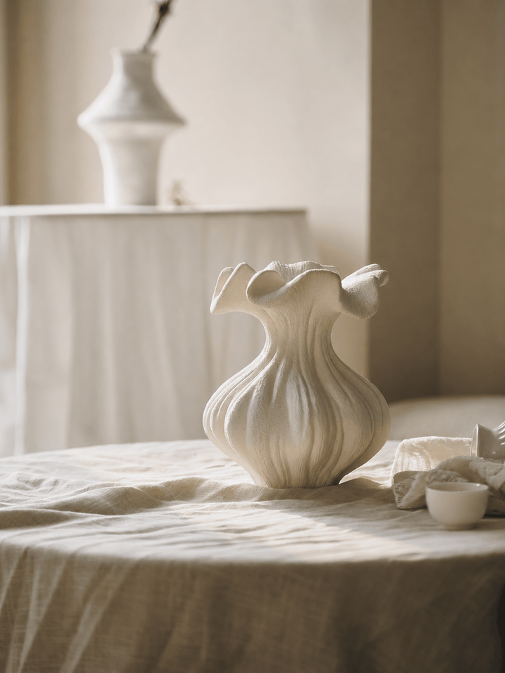 Sculptural Sand Texture Ivory Vase - Vakkerlight