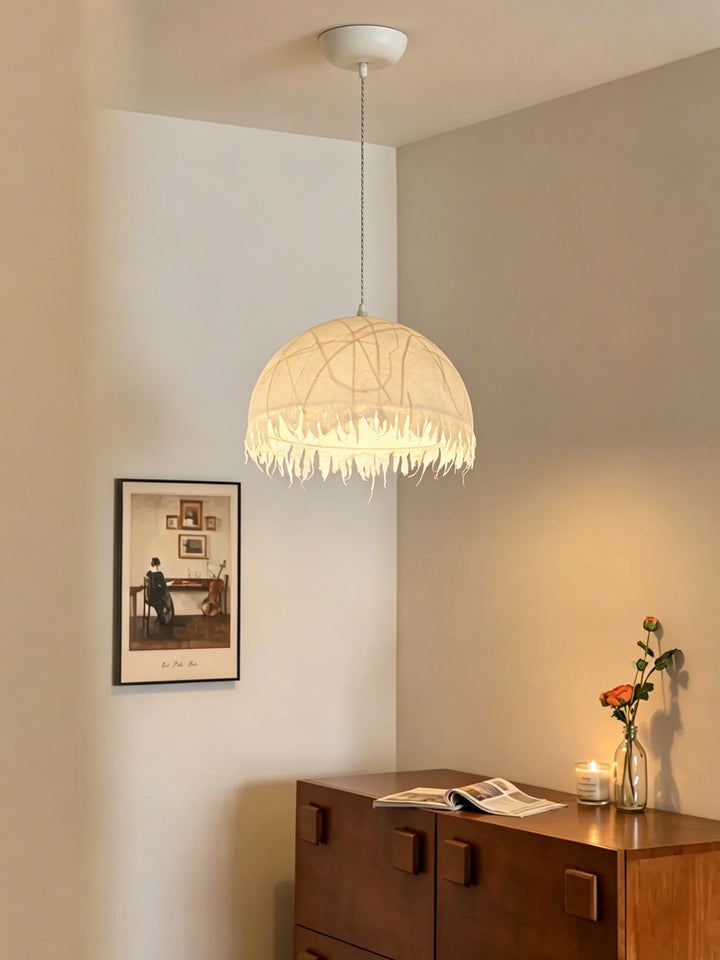 Serelle Fringed Mulberry Silk Pendant Light - Vakkerlight
