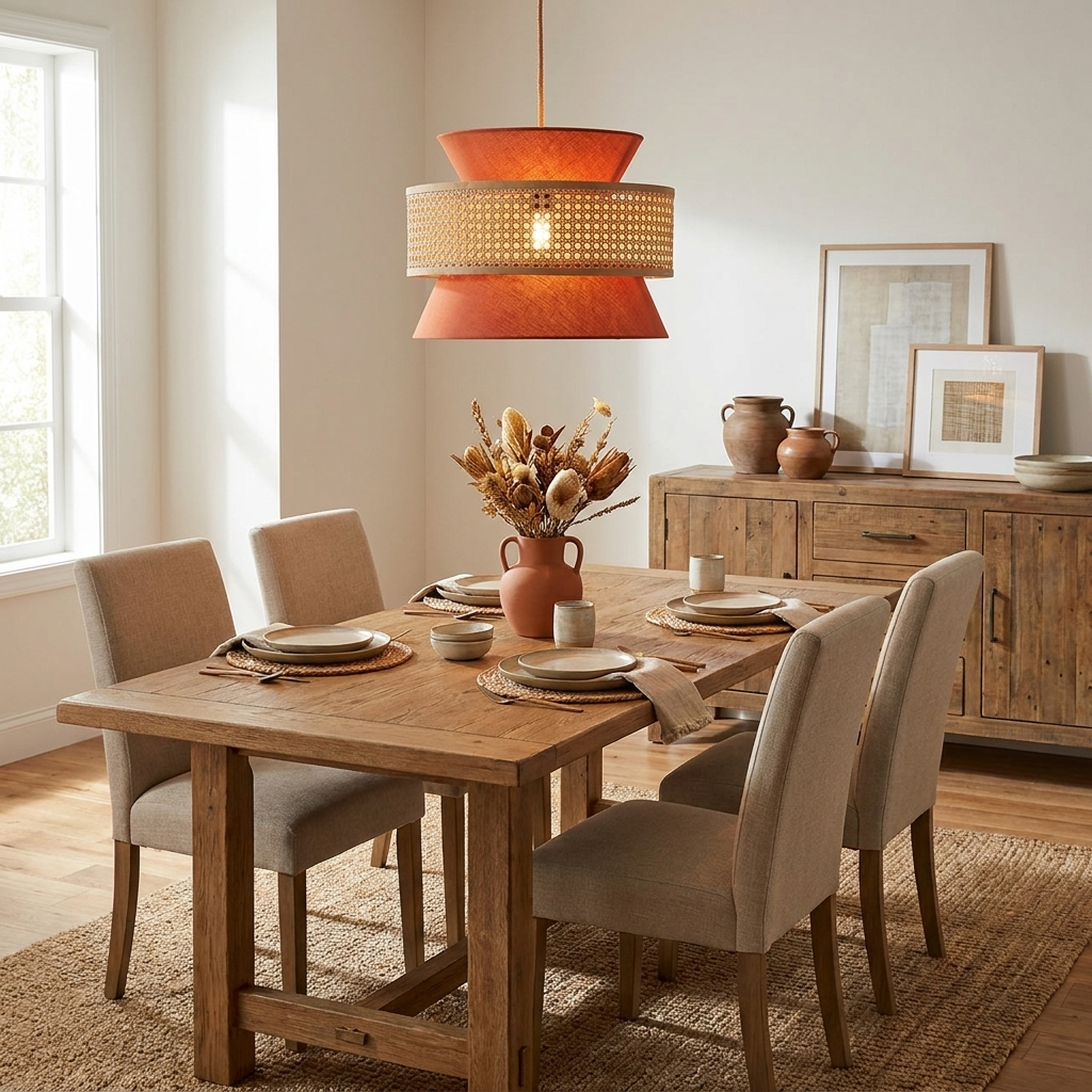 Sienna Rattan Fabric Pendant Light