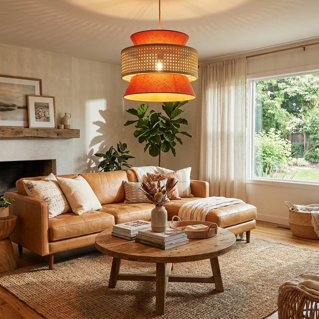 Sienna Rattan Fabric Pendant Light
