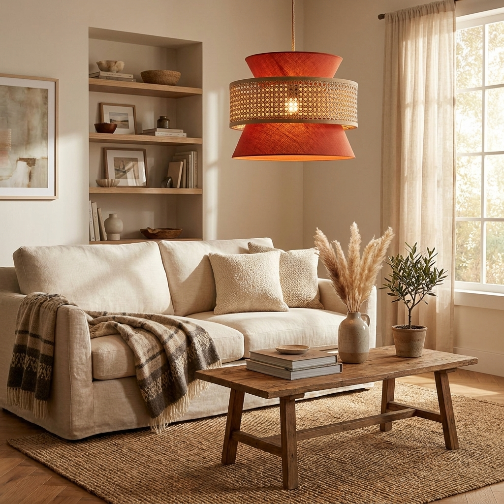 Sienna Rattan Fabric Pendant Light