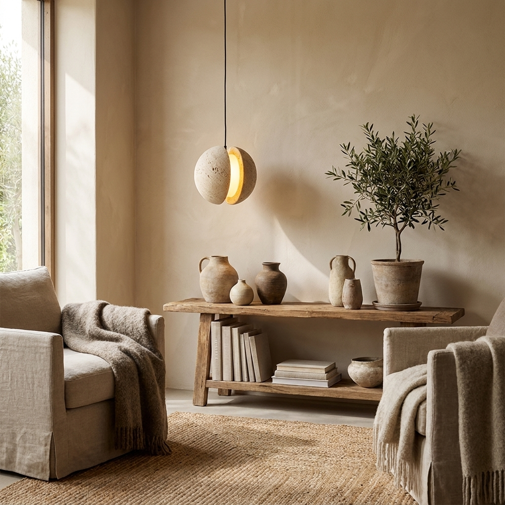 Sliced Travertine Globe Pendant Lamp