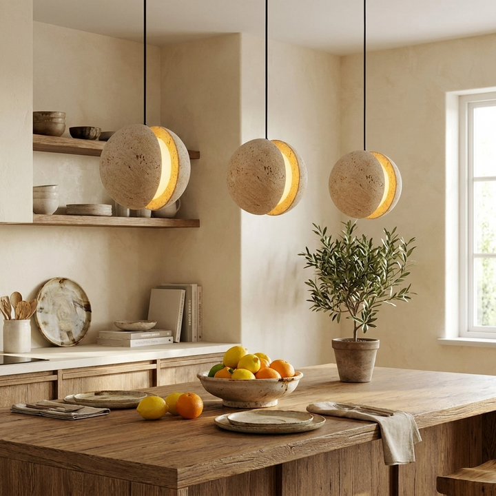 Sliced Travertine Globe Pendant Lamp
