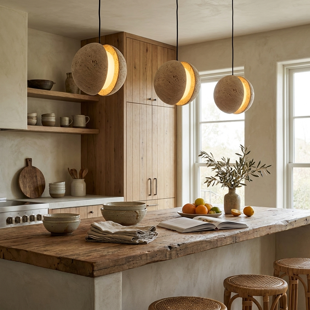 Sliced Travertine Globe Pendant Lamp