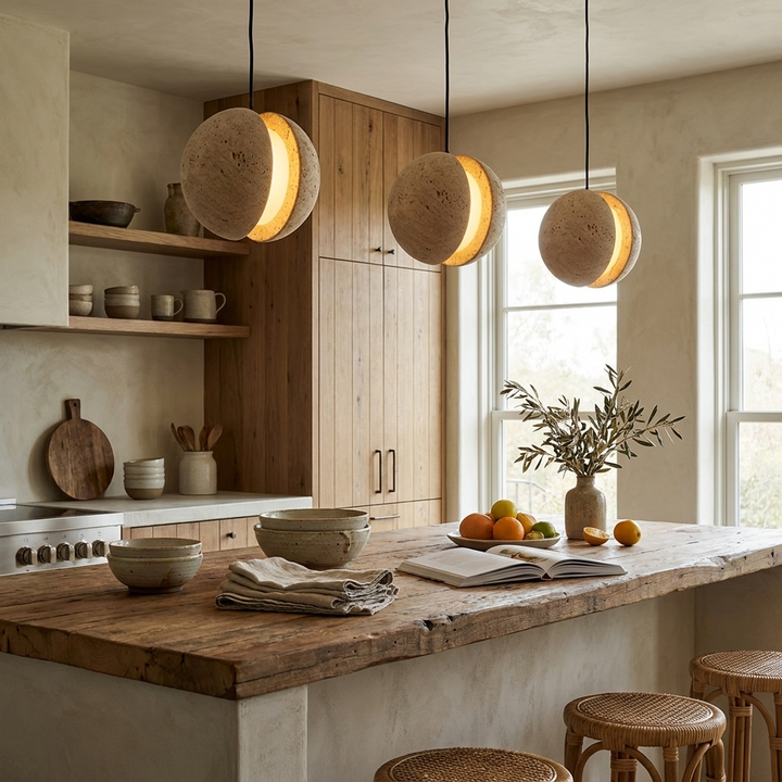 Sliced Travertine Globe Pendant Lamp