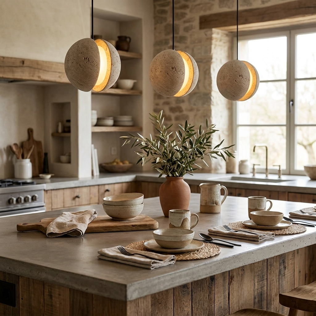 Sliced Travertine Globe Pendant Lamp