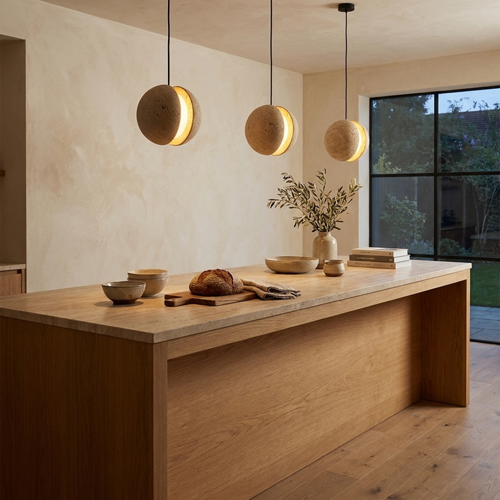 Sliced Travertine Globe Pendant Lamp