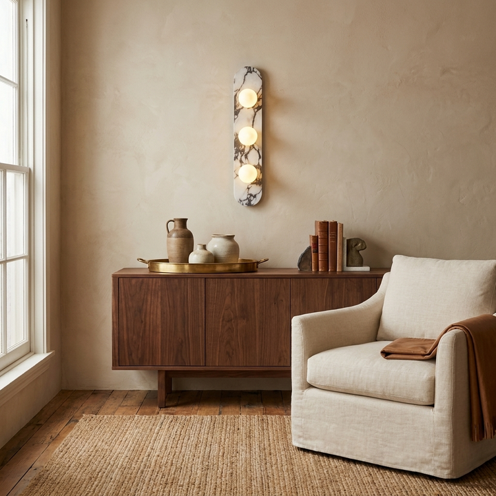 Solenne Stone Triple Globe Wall Sconce