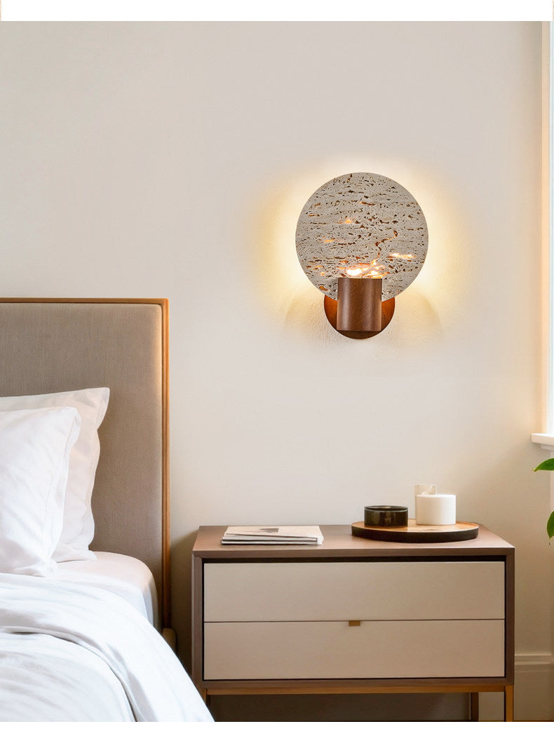Solis Travertine Round Wall Light