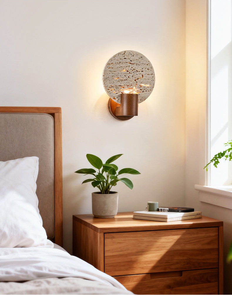 Solis Travertine Round Wall Light