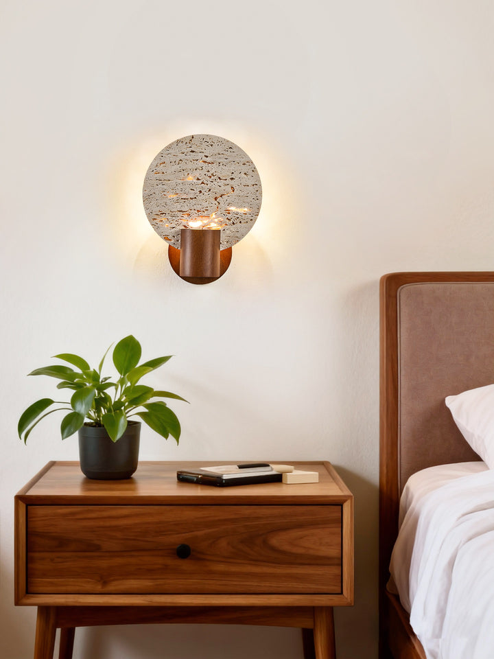 Solis Travertine Round Wall Light