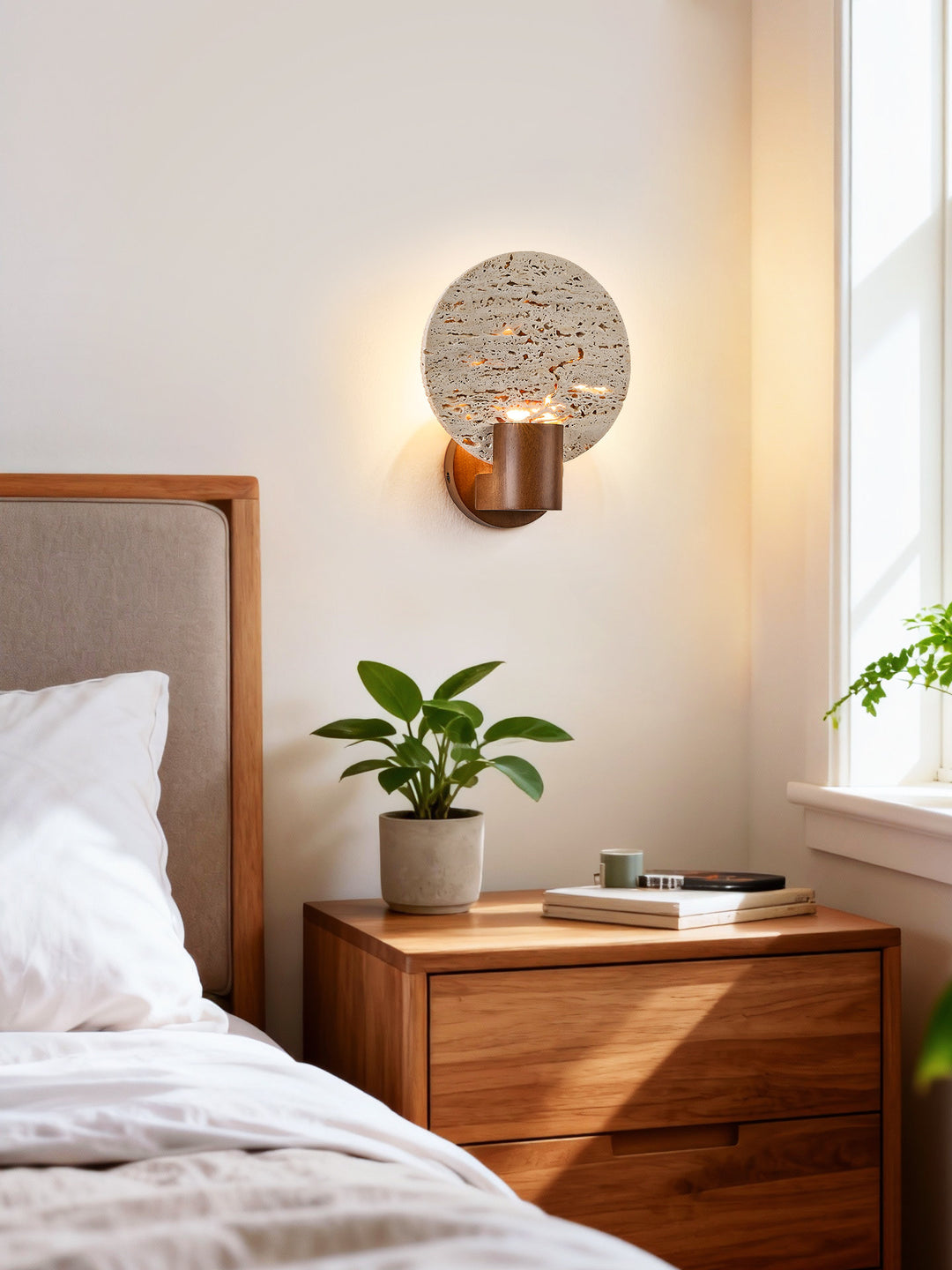 Solis Travertine Round Wall Light