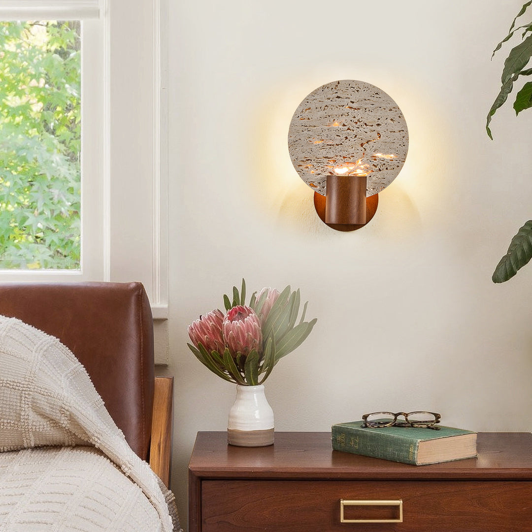 Solis Travertine Round Wall Light