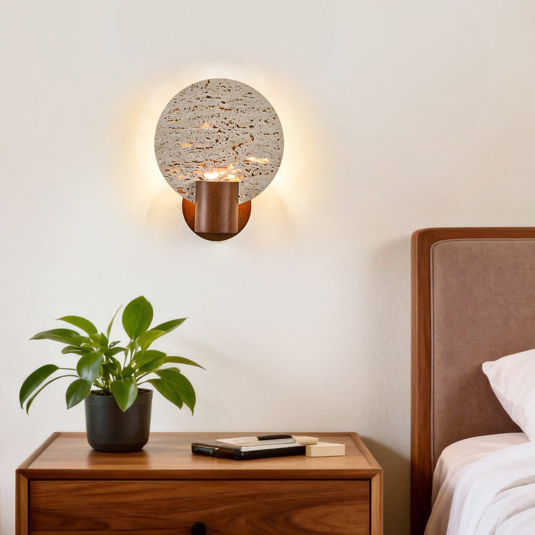 Solis Travertine Round Wall Light