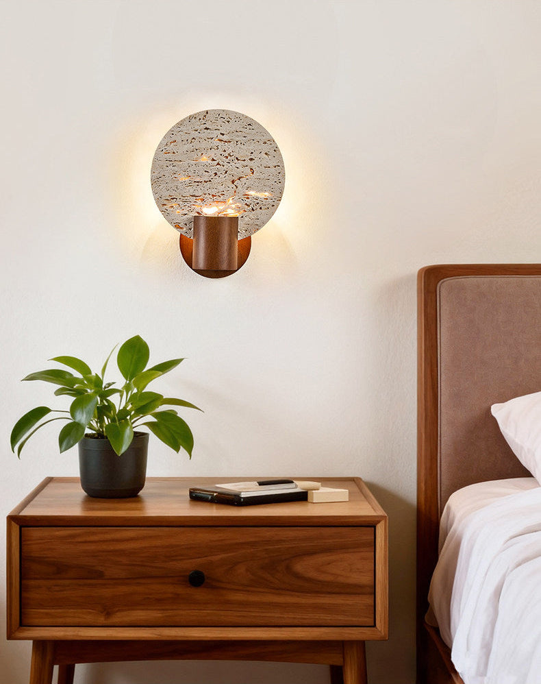 Solis Travertine Round Wall Light