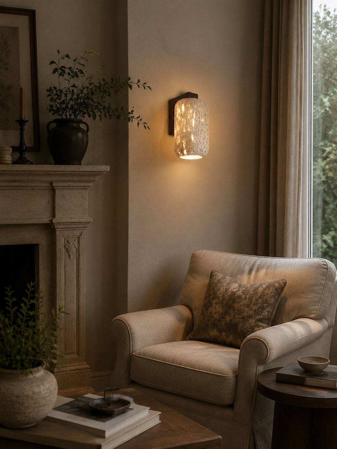 Solvane Perforated Travertine Wall Sconce