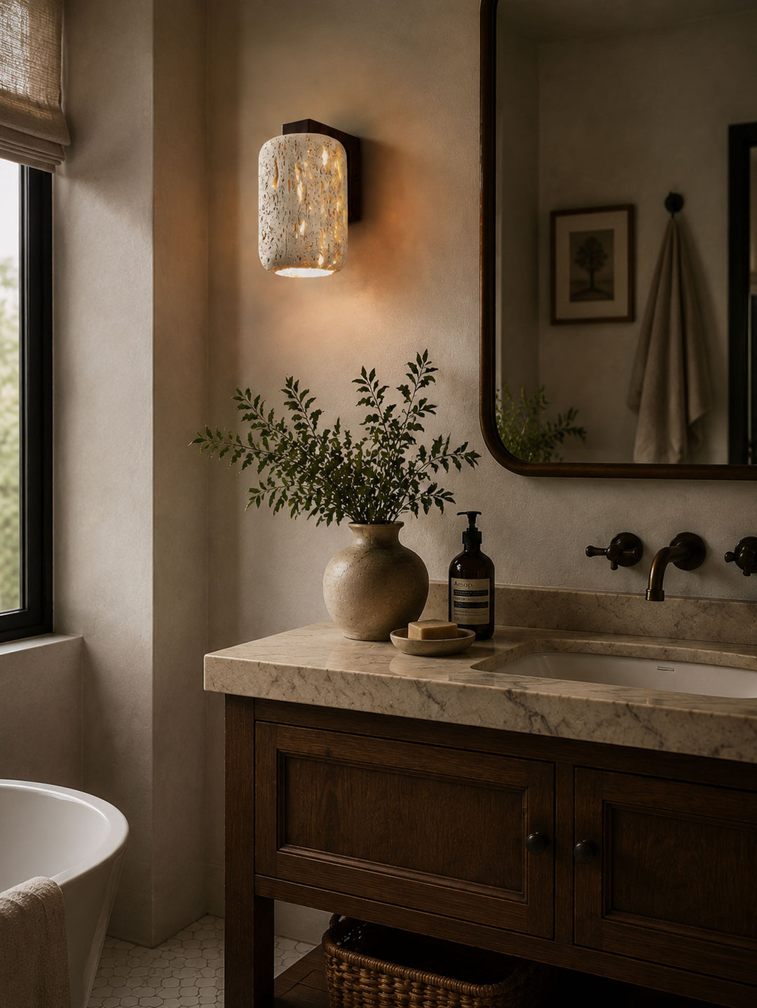 Solvane Perforated Travertine Wall Sconce