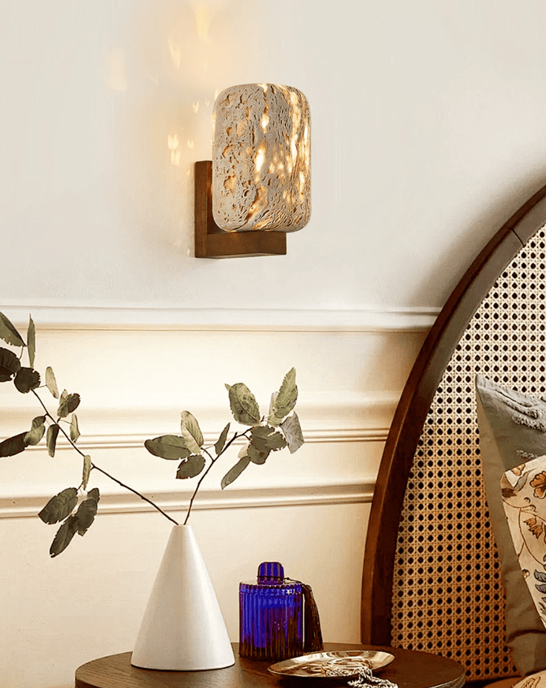Solvane Perforated Travertine Wall Sconce - Vakkerlight