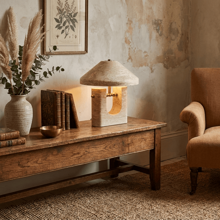 Solvra Yellow Travertine Table Lamp - Vakkerlight