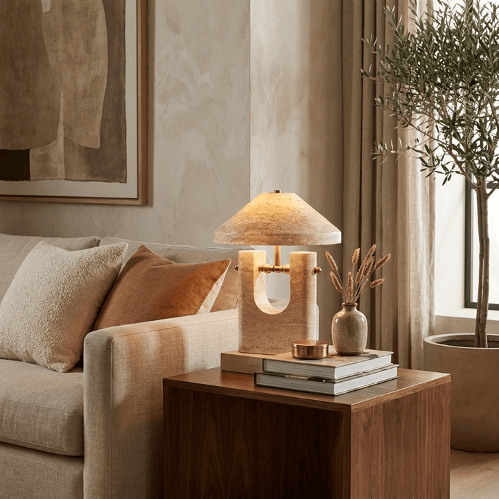 Solvra Yellow Travertine Table Lamp - Vakkerlight