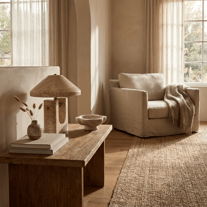 Solvra Yellow Travertine Table Lamp - Vakkerlight